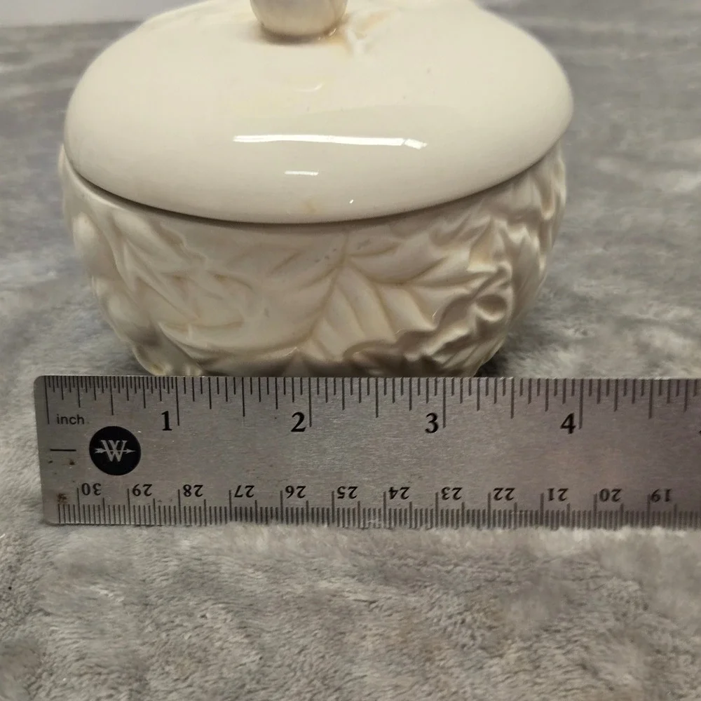 Hallmark Ceramic Candle Jar with Lid Embossed Leaf Acorn Cream Ivory Decor 4in